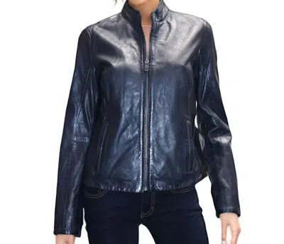 Shop Mauritius Chessy Leather Jacket In Navy In Blue