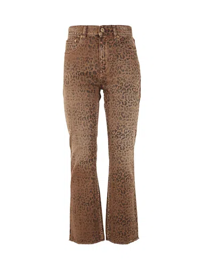 Shop Golden Goose Golden Cropped Flare Faded Leopard Printed Denim Clothing In Multicolour