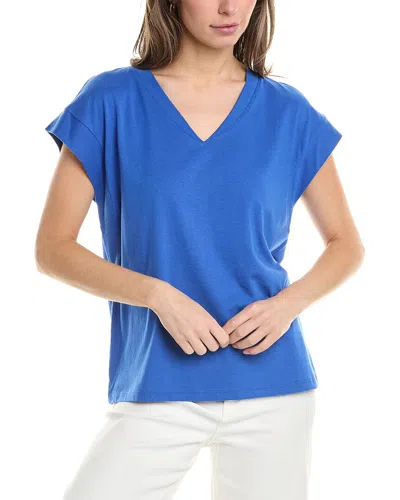 Shop Jones New York Extended Shoulder V-neck Top In Blue