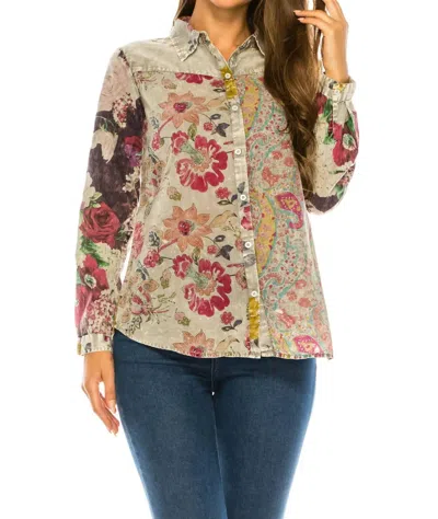 Magazine Clothing Floral Printed Patchwork Shirt In Ash Gray In Multi