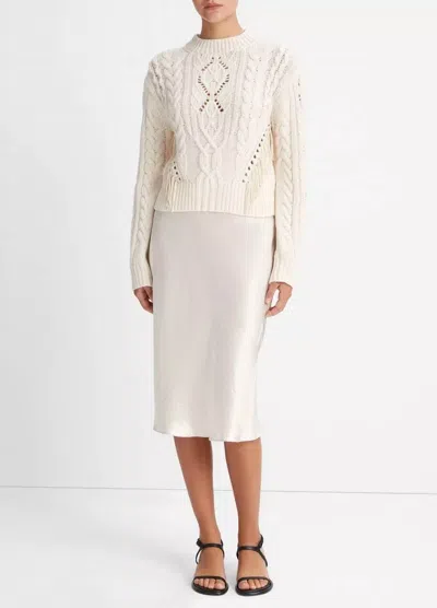 Shop Vince Fringe Cable Sweater In Cream In White