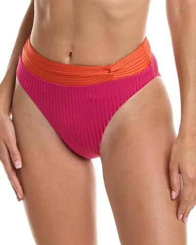 Shop Trina Turk Olympia Rib Hi-waist Bikini Bottom In Pink