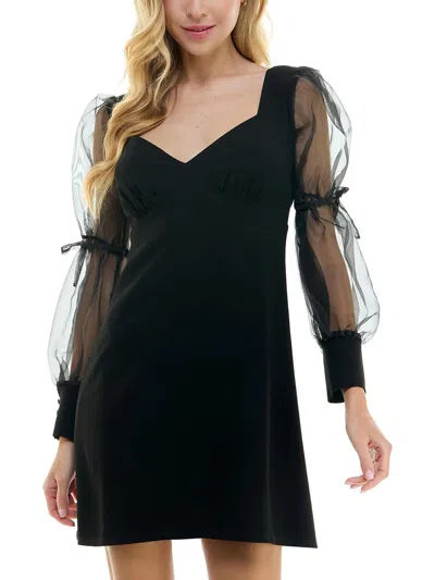 Shop City Studio Juniors Womens Mixed Media Polyester Mini Dress In Black