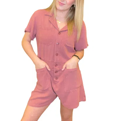 Shop Easel Piper Short Sleeve Rompers In Crimson In Pink