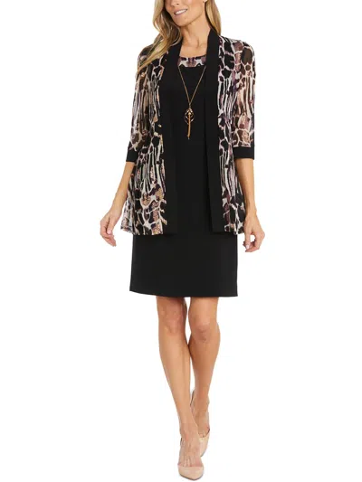 R & M Richards Petite 2-pc. Animal-print Jacket & Dress Set In Black