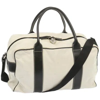 Shop Prada Boston Canvas Travel Bag () In White