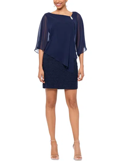 Shop X By Xscape Womens Mini Sheer Overlay Sheath Dress In Blue