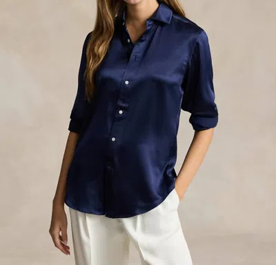 Shop Ralph Lauren Polo Classic Fit Silk Shirt In Newport Navy In Multi