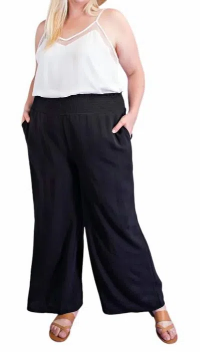 Shop Eesome Wide Leg With Smocked Waist Pants In Black