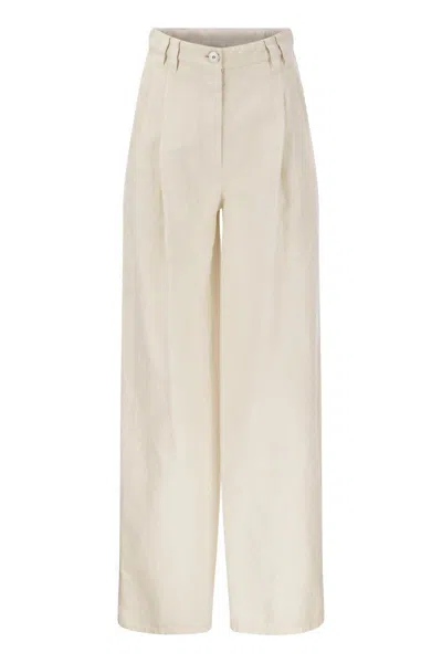 Shop Brunello Cucinelli Relaxed Trousers In Garment-dyed Cotton-linen Cover-up In Chalk
