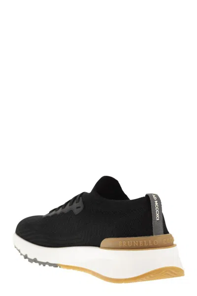 Shop Brunello Cucinelli Runners In Cotton Knit And Semi-glossy Calf Leather In Black