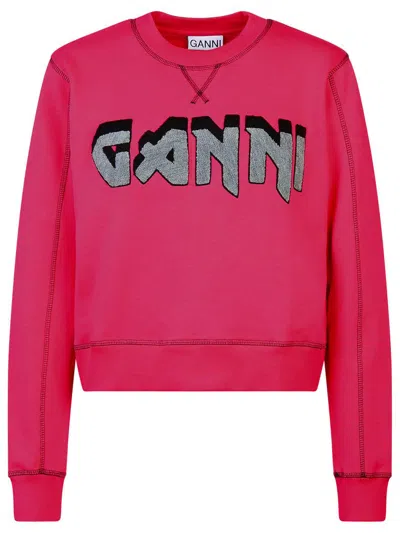 Shop Ganni Fuchsia Cotton Sweatshirt In Fucsia