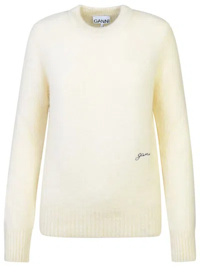 Shop Ganni Ivory Brushed Alpaca Sweater In Cream