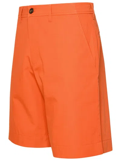 Shop Maison Kitsuné 'board' Orange Cotton Bermuda Shorts