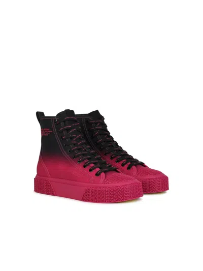 Shop Marc Jacobs 'hight Top' Black And Fuchsia Canvas Sneakers In Multicolor