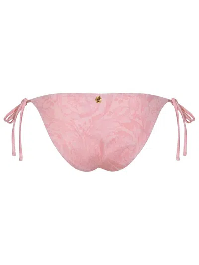 Shop Versace 'baroque' Pink Polyester Blend Bikini Bottoms