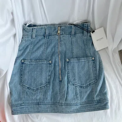 Pre-owned Balmain Blue Denim Mini Skirt With Pockets And Buttons