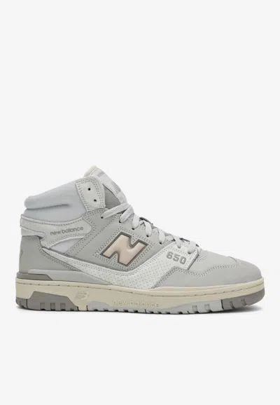 Shop New Balance 650 High-top Sneakers In Light Aluminum Leather In White