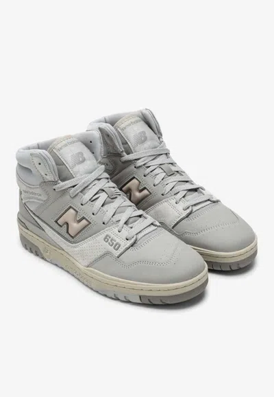 Shop New Balance 650 High-top Sneakers In Light Aluminum Leather In White