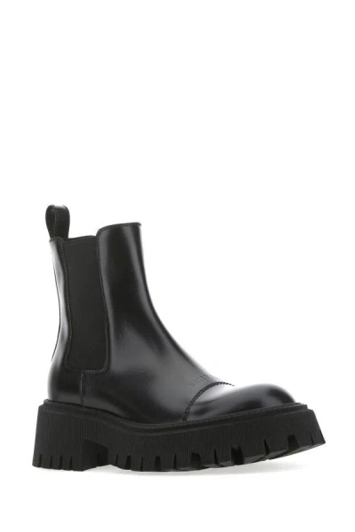 Shop Balenciaga Woman Black Leather Tractor Ankle Boots