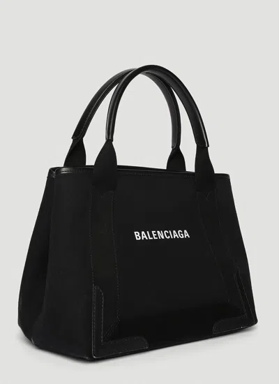 Shop Balenciaga Women Navy S Cabas Tote Bag In Black