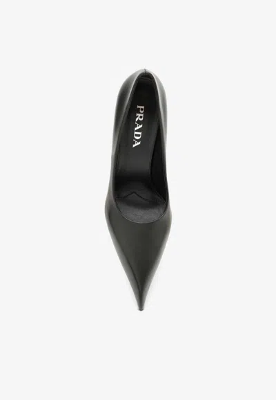 Shop Prada 85 Pointed-toe Leather Pumps In Black