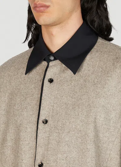 Shop Bottega Veneta Men Wool Flannel Double Shirt In Cream