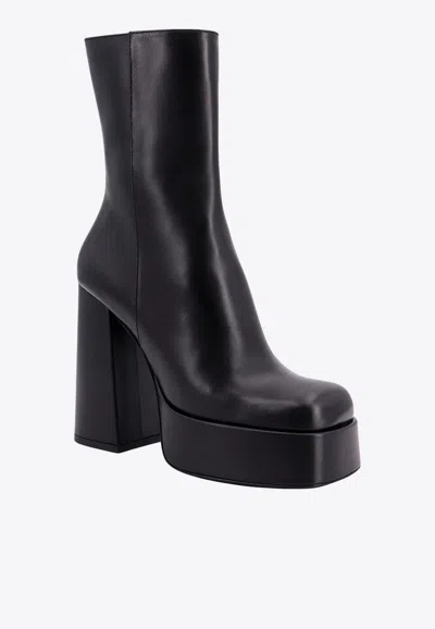 Shop Versace Aevitas 120 Platform Boots In Calf Leather In Black