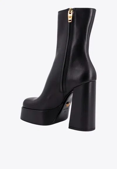 Shop Versace Aevitas 120 Platform Boots In Calf Leather In Black
