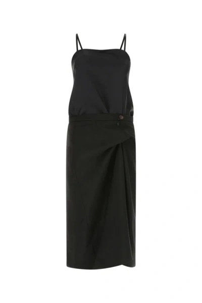 Shop Maison Margiela Woman Black Silk And Wool Blend Dress