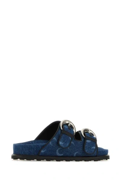 Shop Marine Serre Woman Printed Denim Ms Ground Slippers In Multicolor