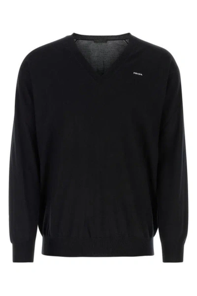Shop Prada Man Black Cashmere Sweater