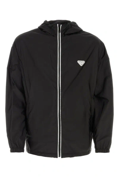 Prada Re-nylon Enamel Triangle-logo Jacket In Black