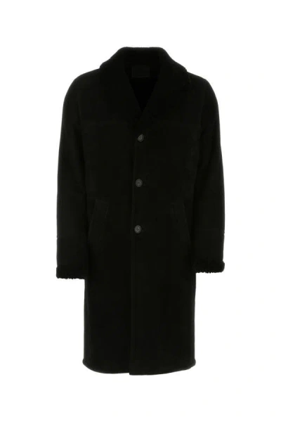 Shop Prada Man Black Shearling Coat