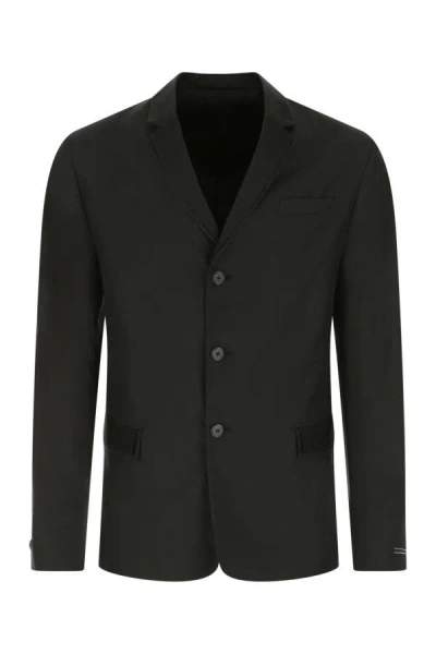 Prada Structured Silk Blazer With Notch Lapel In Black