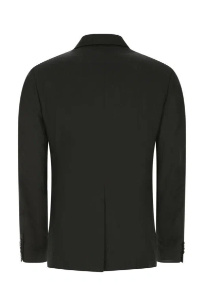 Prada Structured Silk Blazer With Notch Lapel In Black