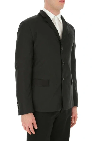 Prada Structured Silk Blazer With Notch Lapel In Black