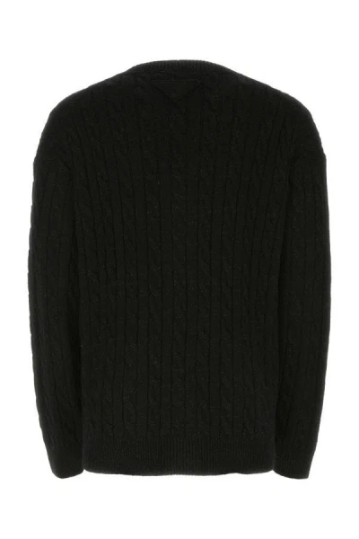 Shop Prada Man Black Wool Blend Oversize Cardigan