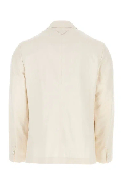 Shop Prada Man Ivory Cotton Blazer In White