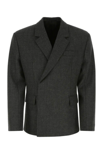 Shop Prada Man Melange Dark Grey Wool Blazer In Gray