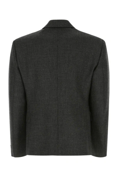 Shop Prada Man Melange Dark Grey Wool Blazer In Gray