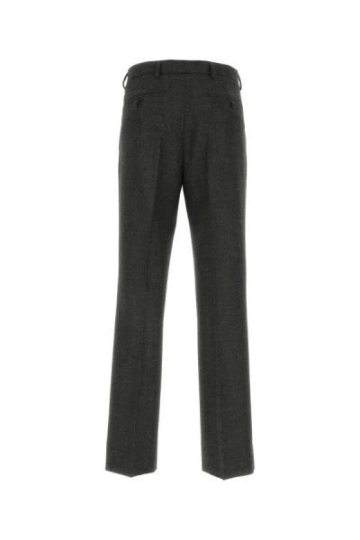 Shop Prada Man Melange Dark Grey Wool Pant In Gray