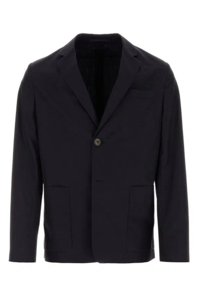 Prada Structured Cotton Blazer With Notch Lapels In Blue