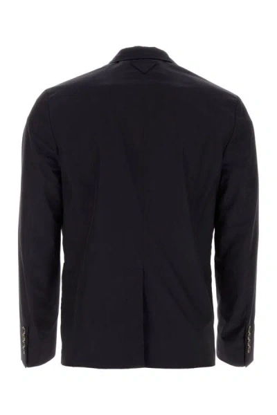 Prada Structured Cotton Blazer With Notch Lapels In Blue