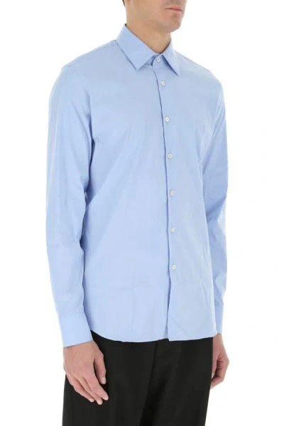 Shop Prada Man Pastel Light Blue Stretch Poplin Shirt