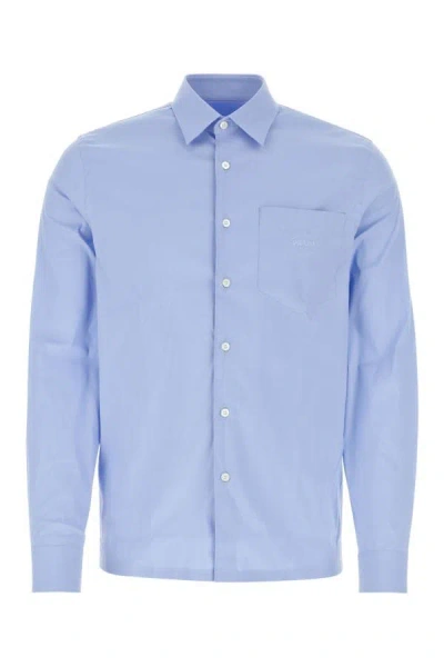 Shop Prada Man Powder Blue Poplin Shirt