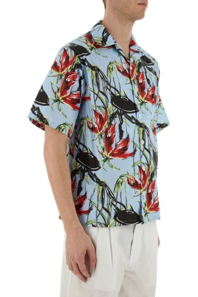 Shop Prada Man Printed Poplin Shirt In Multicolor