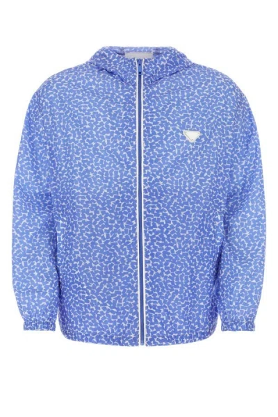 Prada Patterned Lightweight Windbreaker With Elasticated Cuffs In Blue