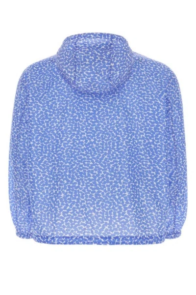 Prada Patterned Lightweight Windbreaker With Elasticated Cuffs In Blue