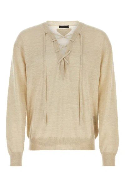 Shop Prada Man Sand Cashmere Blend Sweater In Brown